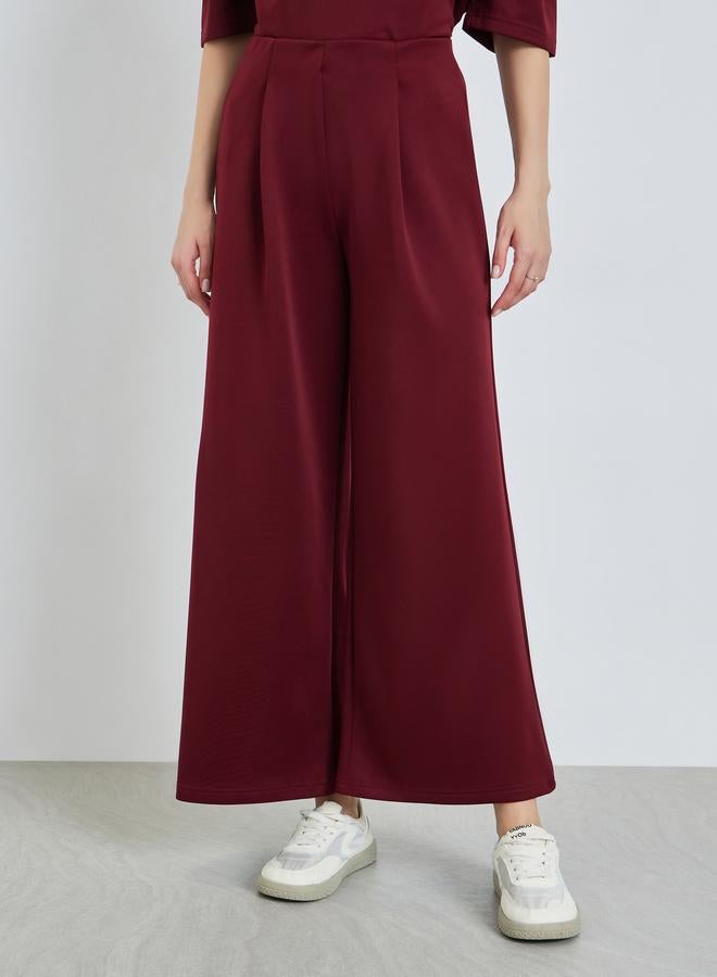 Styli Women Burgundy Wide Leg Joggers - Image 1
